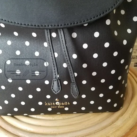 Kate Spade NWT Minnie Mouse Polka Dot Black Medium Backpack Refined Leather - Picture 8 of 10
